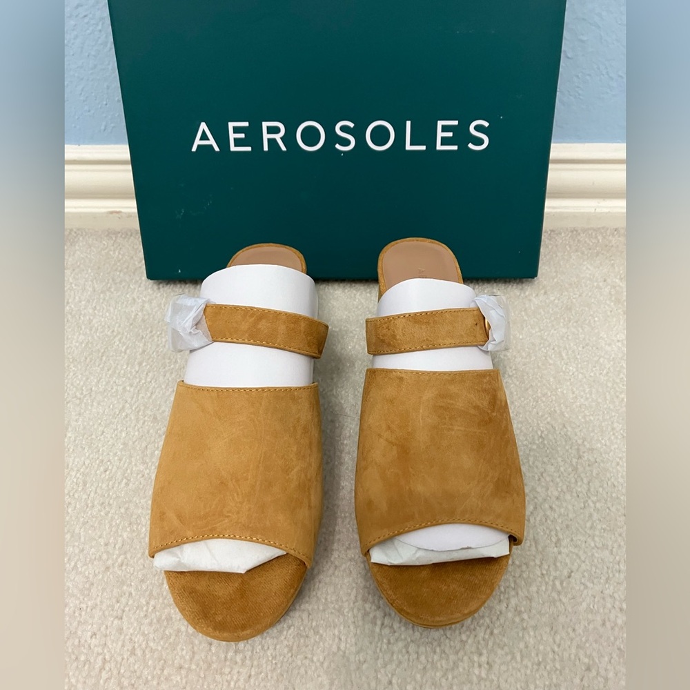 AEROSOLES Women's Brown Faux Suede Mules - Picture 2 of 7